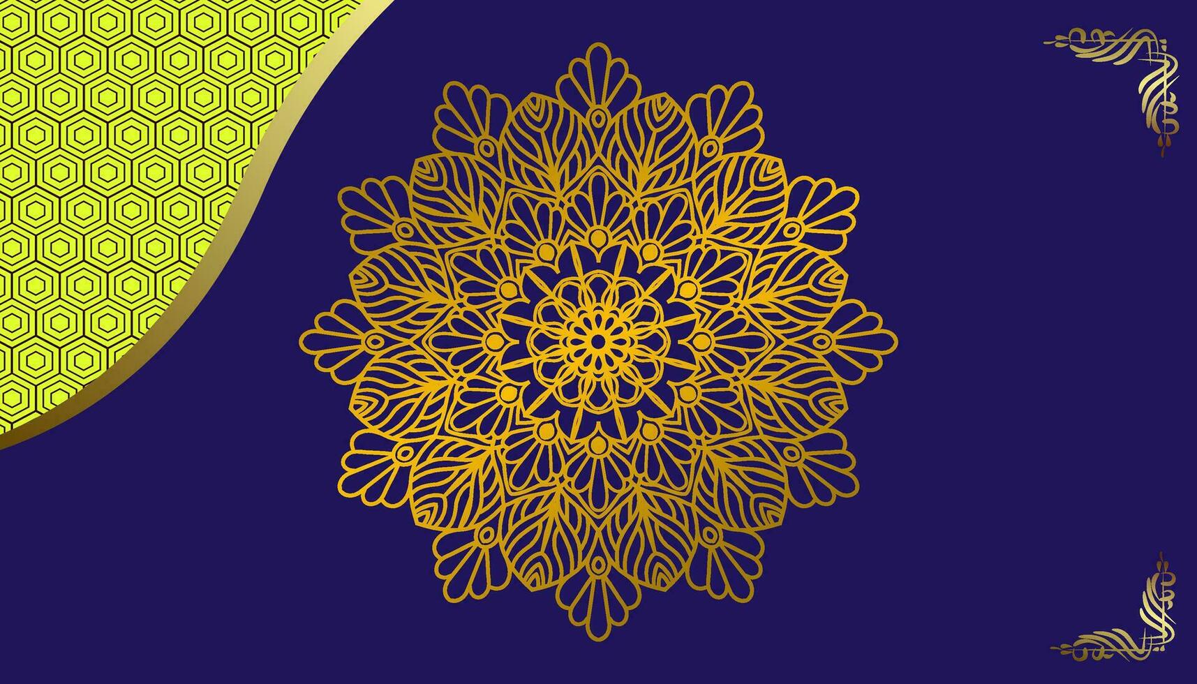 blauw achtergrond met gouden mandala ornament vector