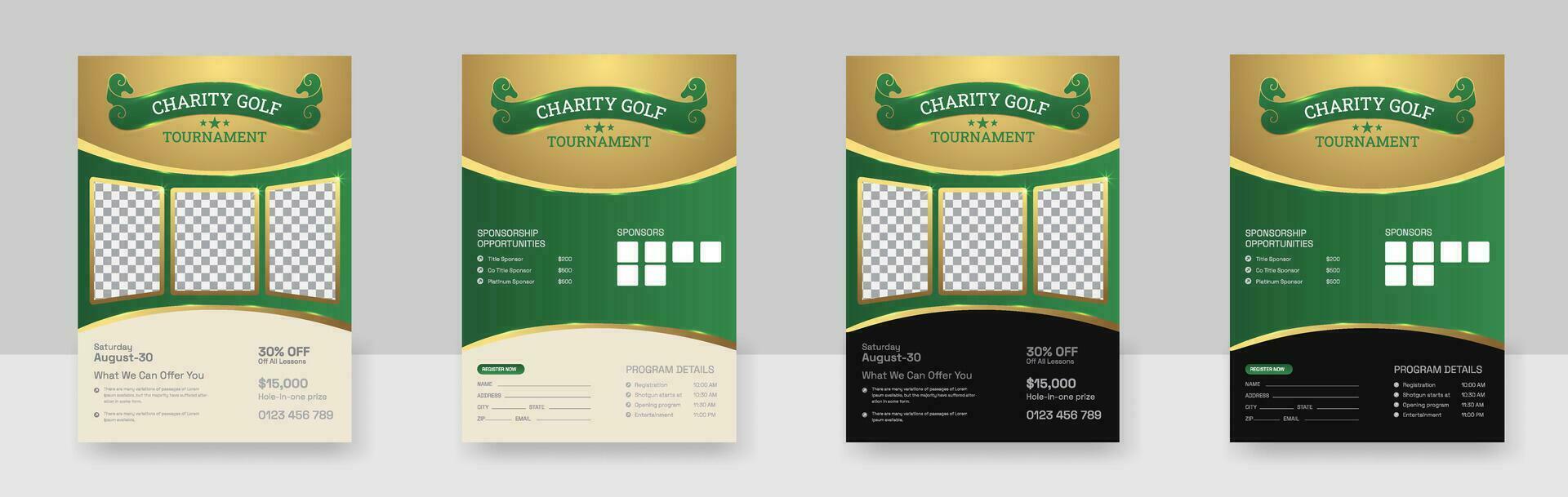 een reeks van golf toernooi folder ontwerp sjabloon, golf toernooi dubbele kant of bladzijde folder sjabloon bundel vector