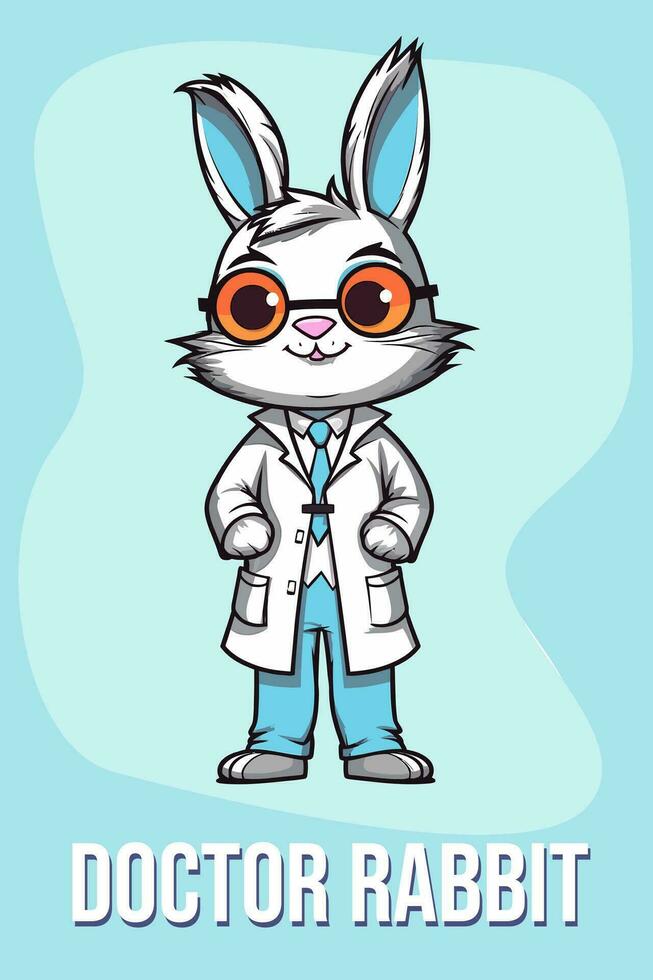 vector illustratie, dokter konijn, dier clip art