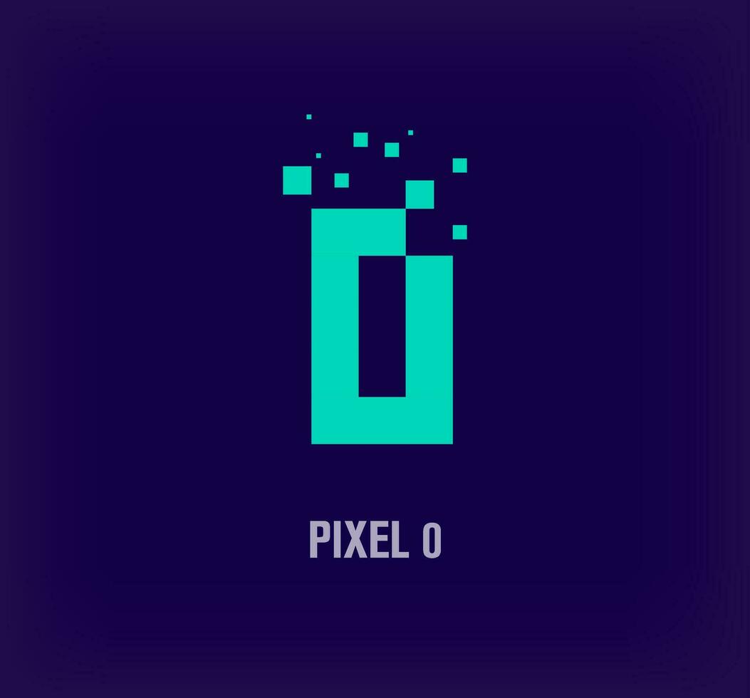 creatief pixel aantal 0 logo. uniek digitaal pixel kunst en pixel explosie sjabloon. vector