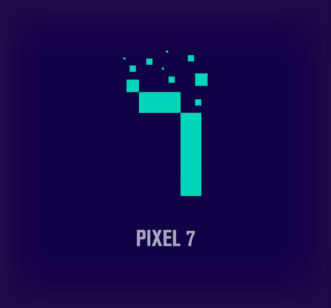 creatief pixel aantal 7 logo. uniek digitaal pixel kunst en pixel explosie sjabloon. vector