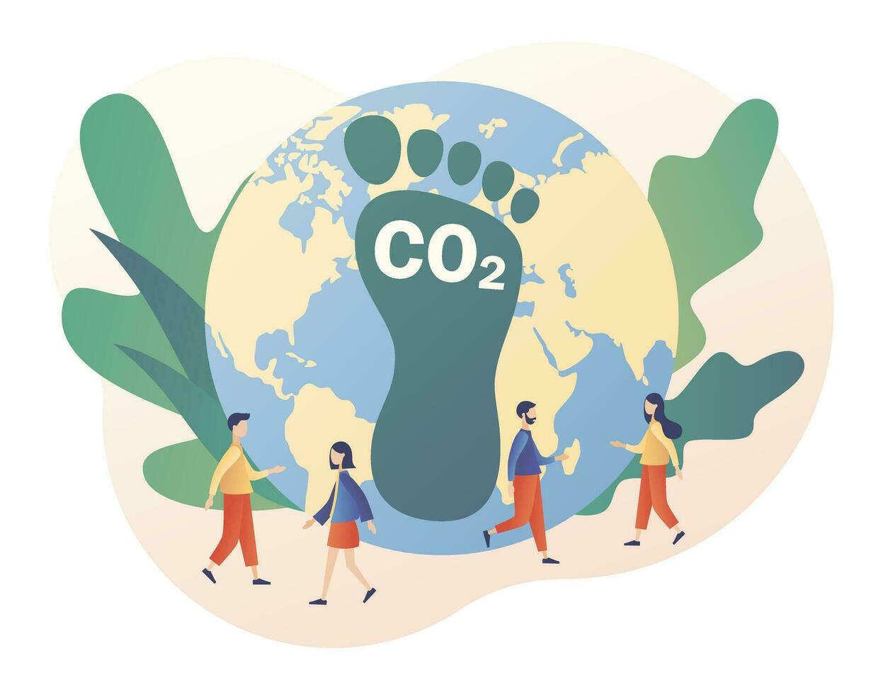 koolstof voetafdruk vervuiling. co2 emissie milieu gevolg concept. gevaarlijk dioxide effect Aan planeet ecosysteem. modern vlak tekenfilm stijl. vector illustratie Aan wit achtergrond