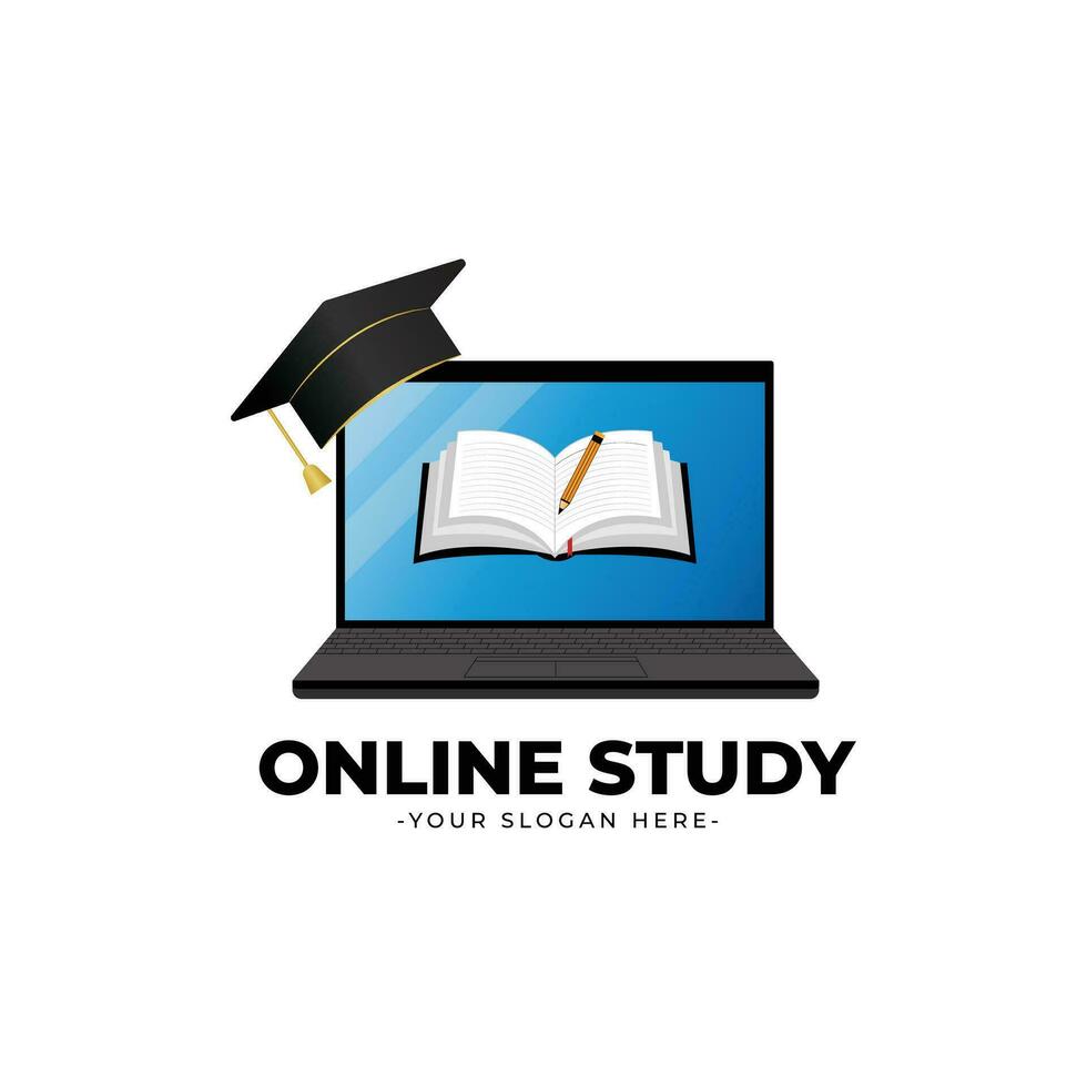 online studie logo ontwerp met pc, hoed vector