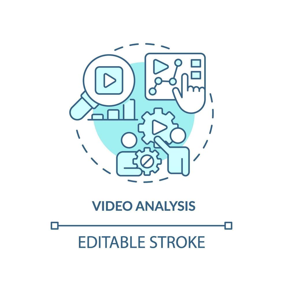 video analyse zacht blauw concept icoon. leren van anderen. bedrijf in zicht. prestatie evaluatie. coaching sessie. ronde vorm lijn illustratie. abstract idee. grafisch ontwerp. gemakkelijk naar gebruik vector