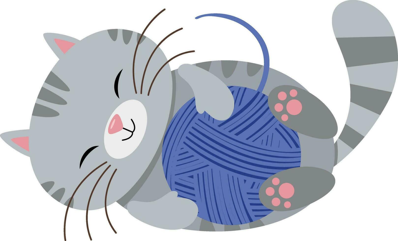 schattig kat spelen met bal van blauw wol vector