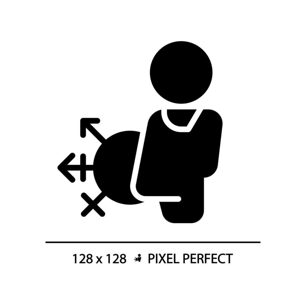 geslacht neutrale toilet pixel perfect zwart glyph icoon. vrij toegang naar water kast. toilet voor vestiging bezoekers. silhouet symbool Aan wit ruimte. solide pictogram. vector geïsoleerd illustratie