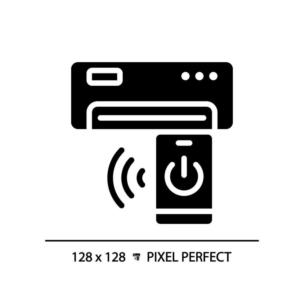 ac afgelegen controle zwart glyph icoon. lucht conditioner. temperatuur controle. huis apparaat. draadloze technologie. silhouet symbool Aan wit ruimte. solide pictogram. vector geïsoleerd illustratie