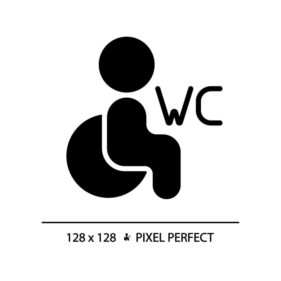 beschikbaar toilet pixel perfect zwart glyph icoon. toilet voor gehandicapt gasten. speciaal gemakken in water kast. silhouet symbool Aan wit ruimte. solide pictogram. vector geïsoleerd illustratie