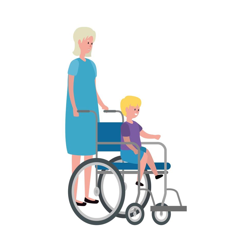 schattige oma met kleinzoon in rolstoel vector