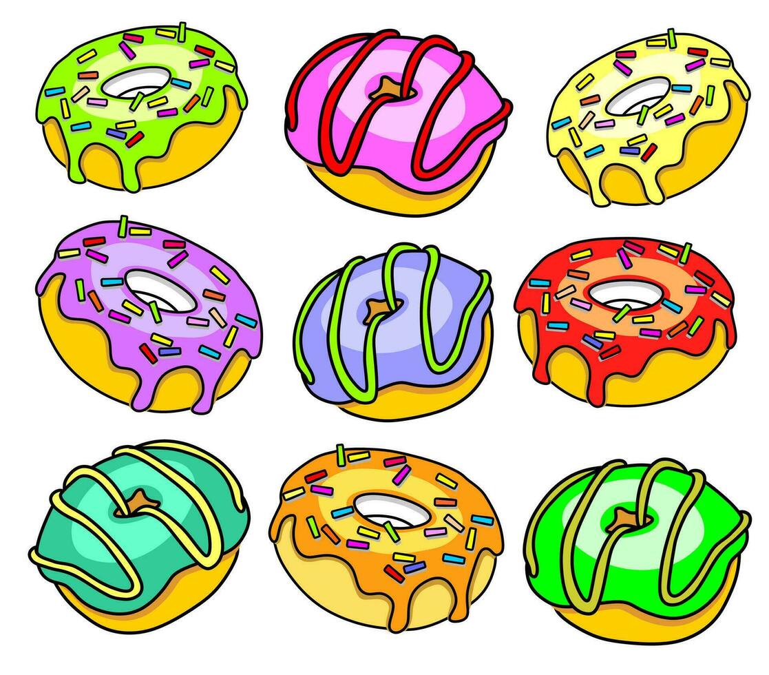 verzameling reeks van kleurrijk donuts vector