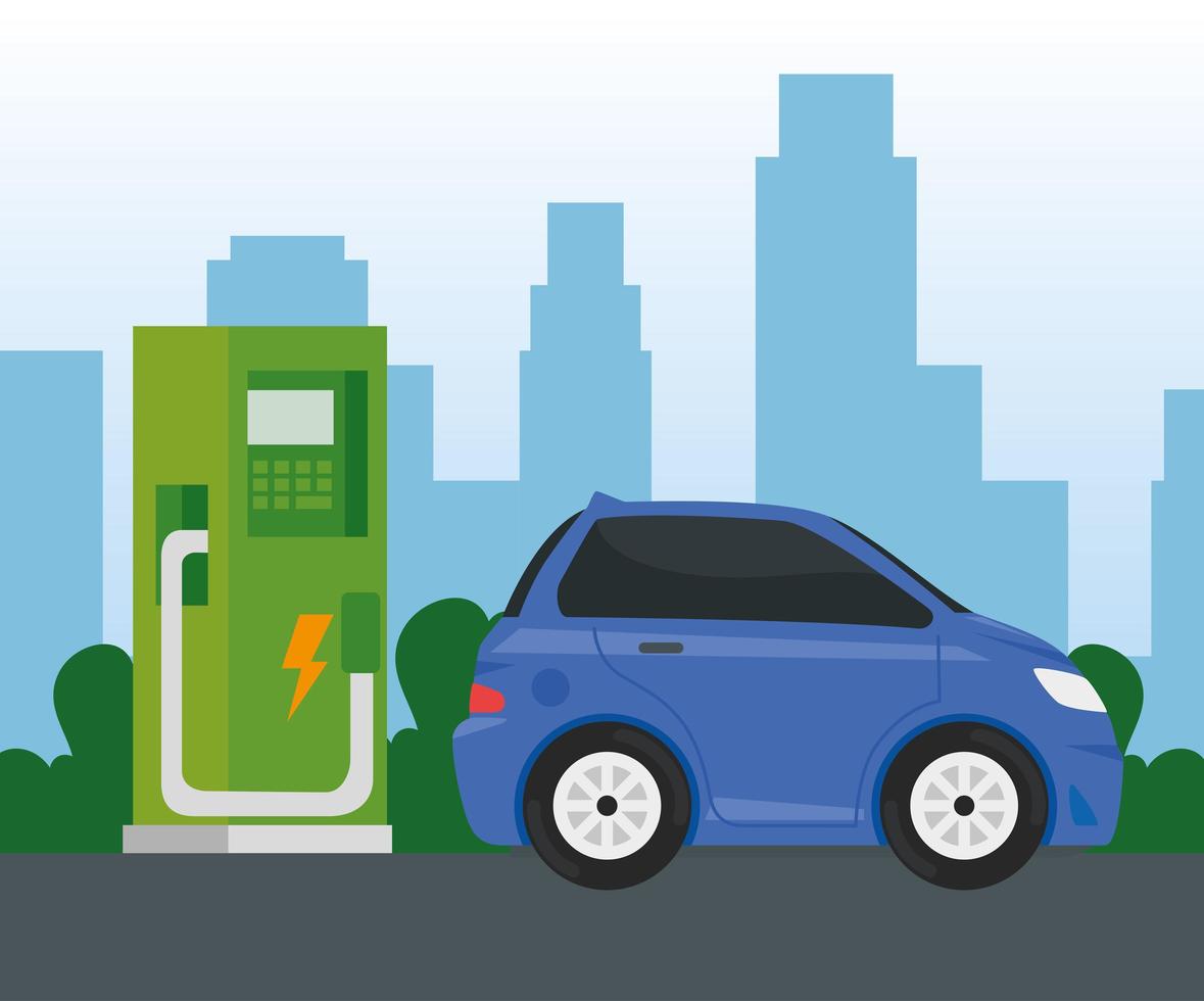 blauw ecologisch alternatief voor elektrische auto's in oplaadstation vector