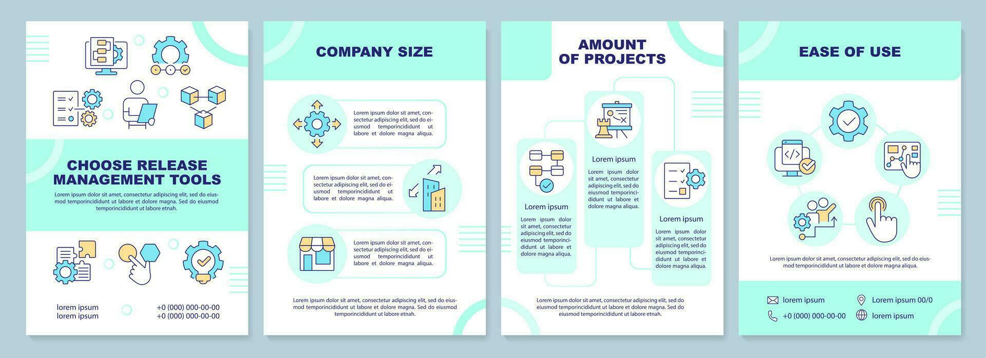 Kiezen vrijlating beheer gereedschap blauw brochure sjabloon. brochure ontwerp met lineair pictogrammen. bewerkbare 4 vector indelingen voor presentatie, jaar- rapporten