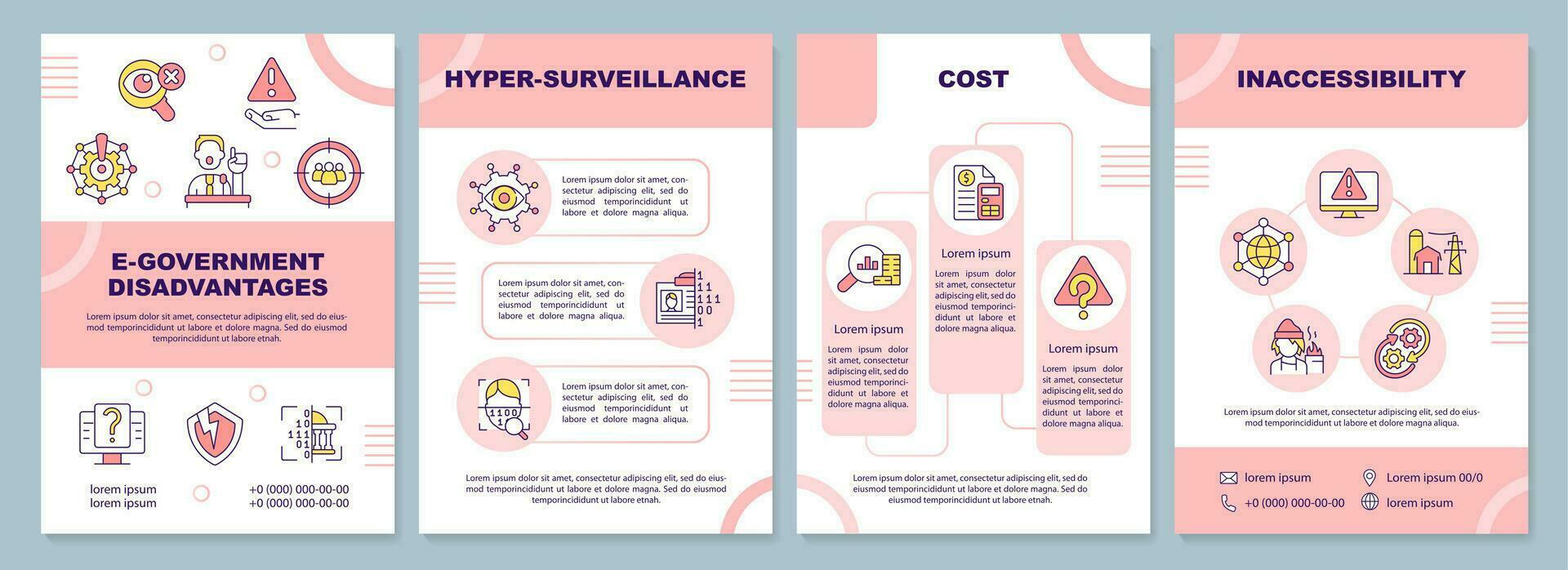 e-overheid nadelen brochure sjabloon. brochure ontwerp met lineair pictogrammen. bewerkbare 4 vector indelingen voor presentatie, jaar- rapporten