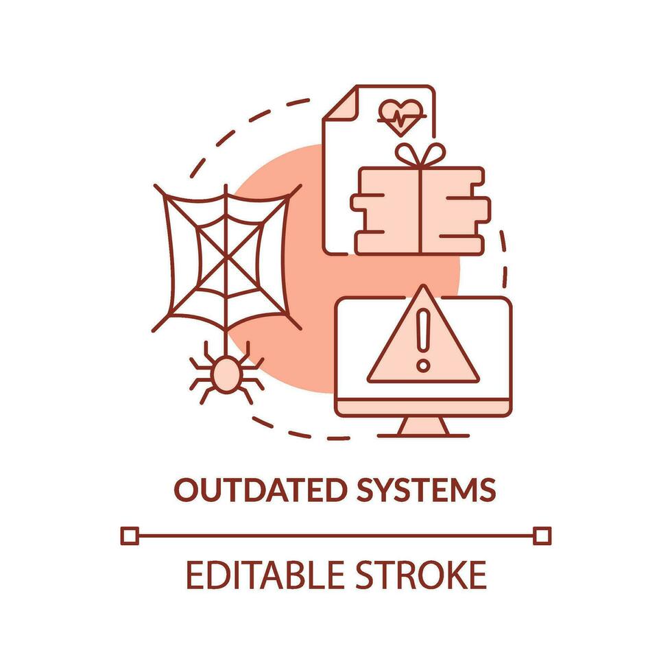 verouderd systemen rood concept icoon. tech uitdaging in Volksgezondheid systeem abstract idee dun lijn illustratie. geïsoleerd schets tekening. bewerkbare beroerte vector