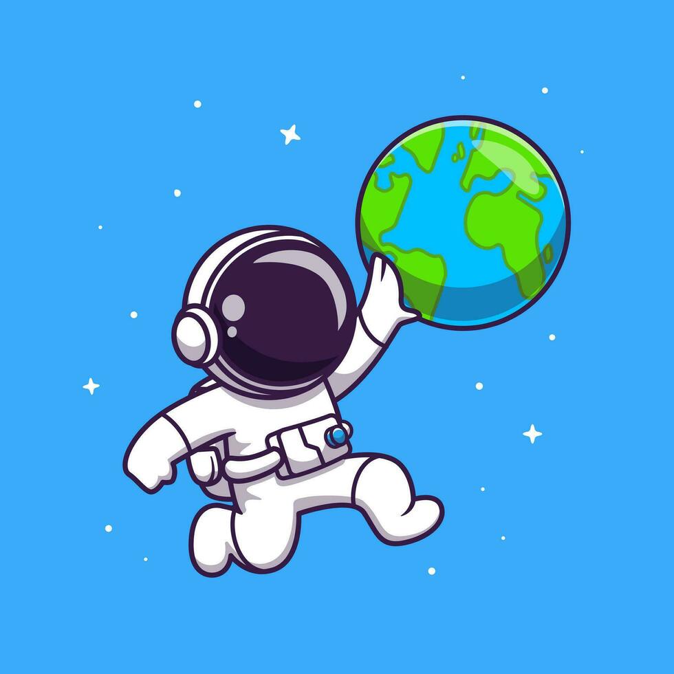 schattig astronaut spelen aarde bal tekenfilm vector icoon illustratie. wetenschap technologie icoon concept geïsoleerd premie vector. vlak tekenfilm stijl