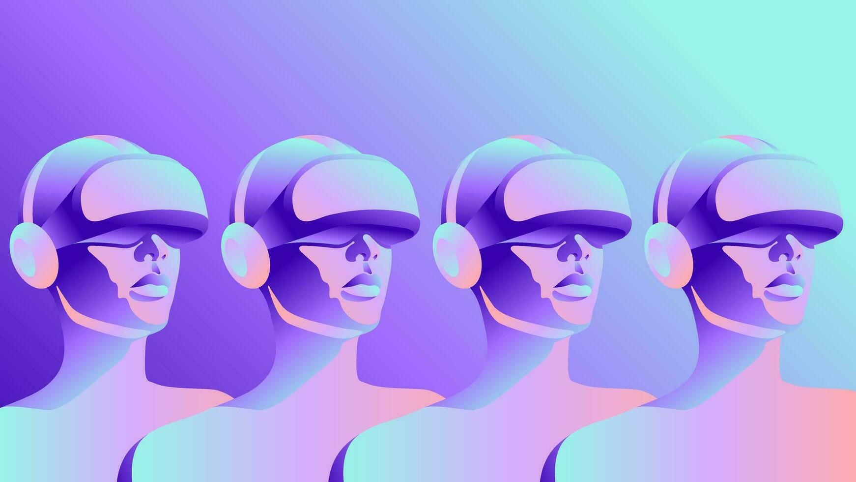 metaverse illustratie mensen in vr stofbril vector