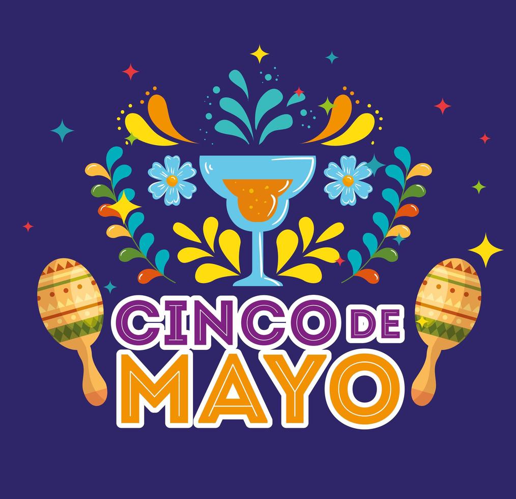 cinco de mayo poster met cocktail en decoratie vector