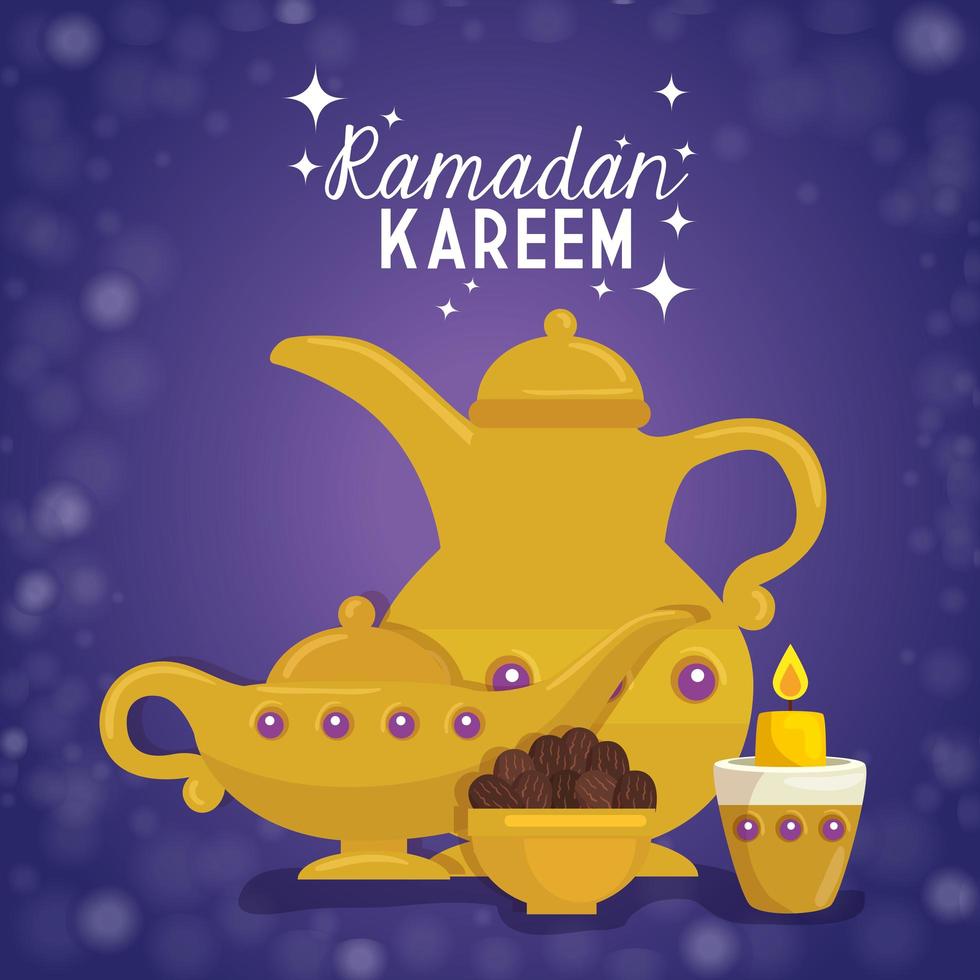 ramadan kareem poster met gebruiksvoorwerpen traditionals vector