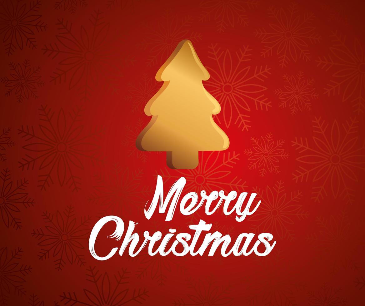 happy merry christmas belettering kaart met gouden boom vector