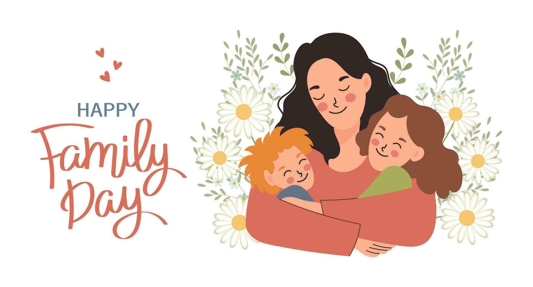 gelukkig familie, moeder met kinderen, zoon en dochter. familie dag, moeder dag. illustratie, vector