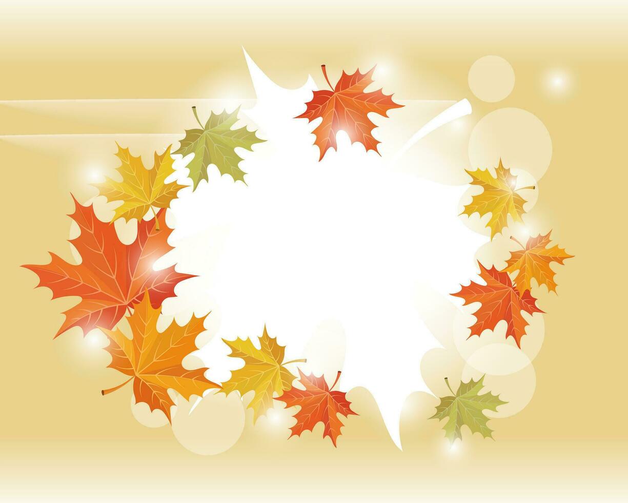 kader met herfst esdoorn- bladeren en lijsterbes takken Aan een licht achtergrond met zon reflecties. herfst illustratie, vector