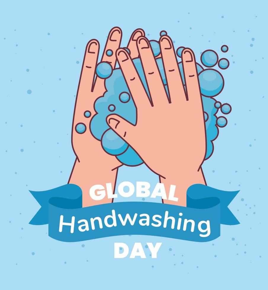 wereldwijde handenwasdag en handen wassen met zeepbellen vectorontwerp vector