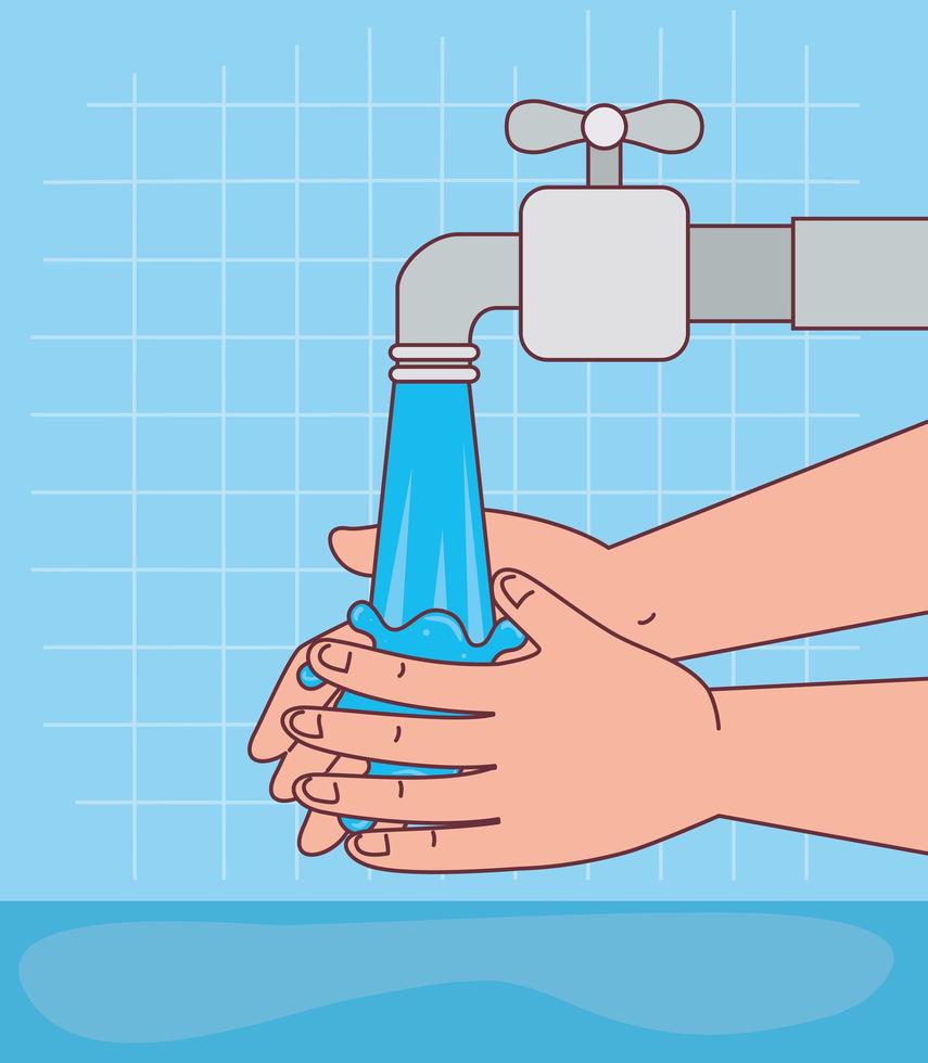 handen wassen met waterkraan vector design