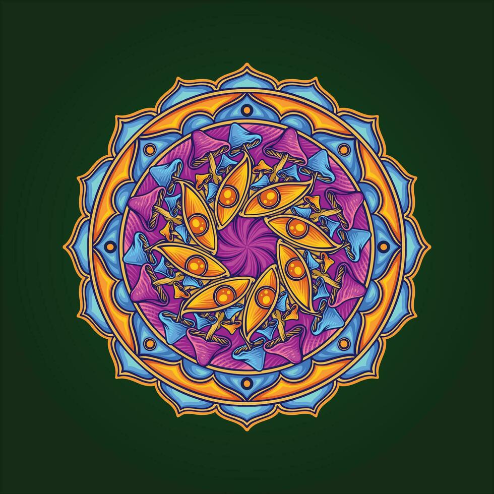 betoverend psychedelisch paddestoel mandala ornament vector illustraties voor uw werk logo, handelswaar t-shirt, stickers en etiket ontwerpen, poster, groet kaarten reclame bedrijf bedrijf