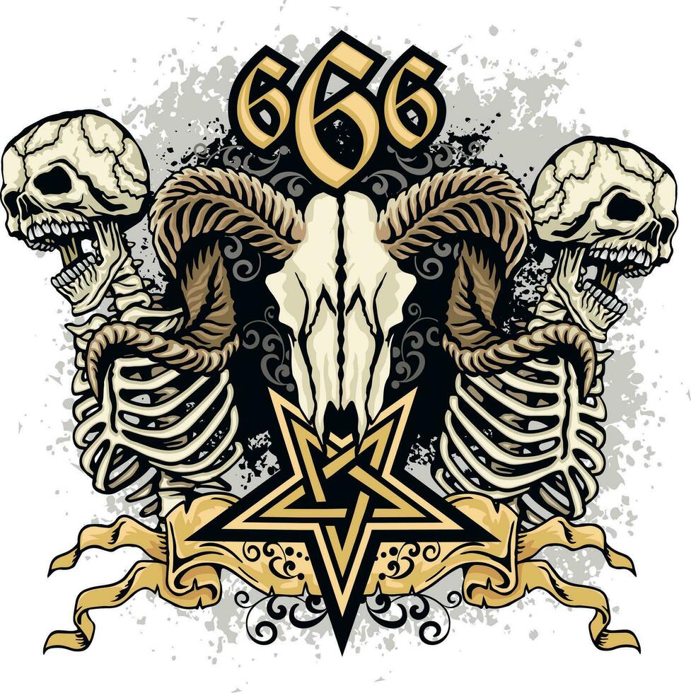 gotisch bord met ramschedel, grunge vintage ontwerpt-shirts vector