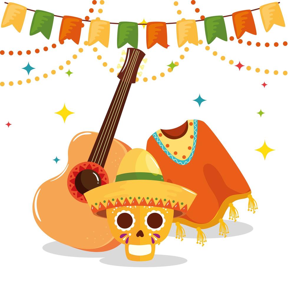 schedel en iconen traditioneel van cinco de mayo vector