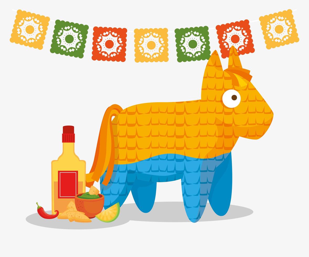 pinata en traditionele iconen van cinco de mayo vector