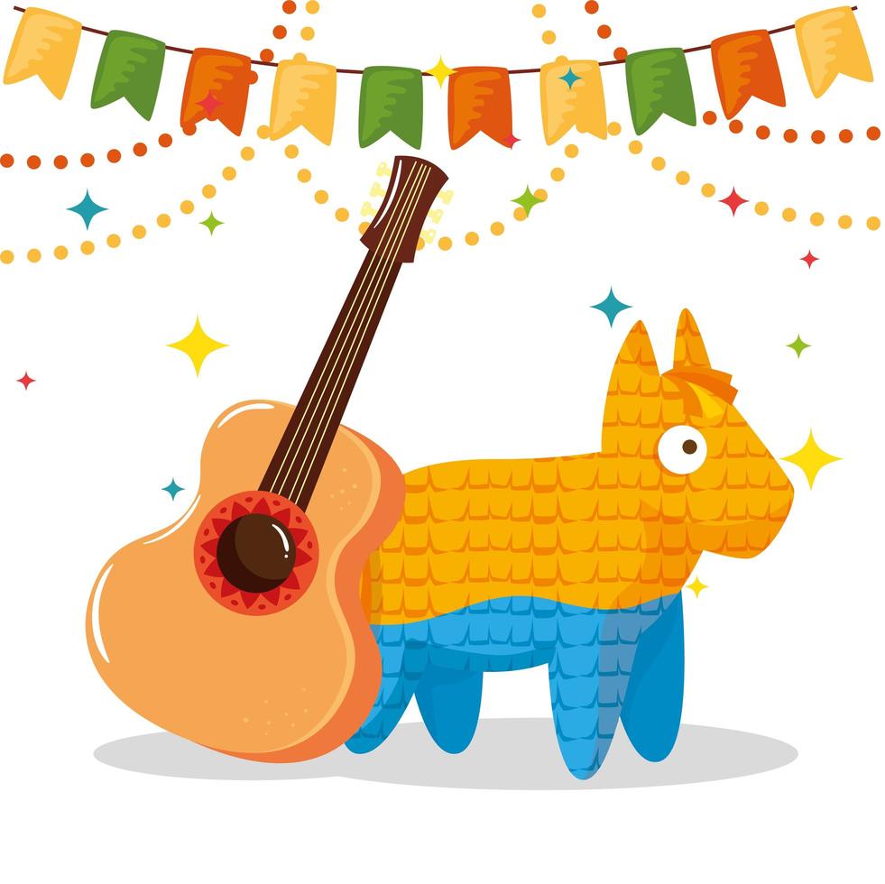 gitaar en pinata iconen traditioneel van cinco de mayo vector