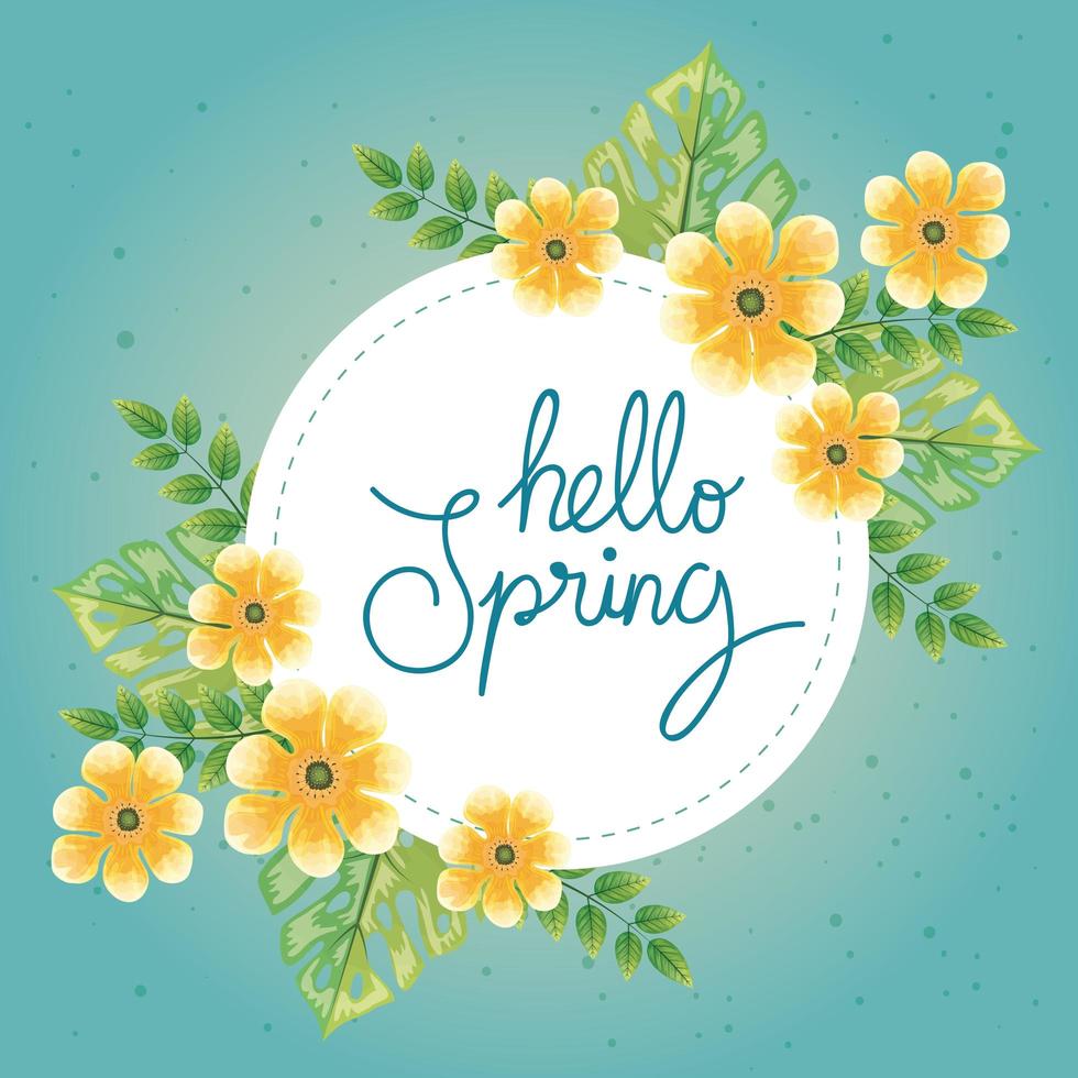 hallo lente met bloemen en bladeren decoratie vector