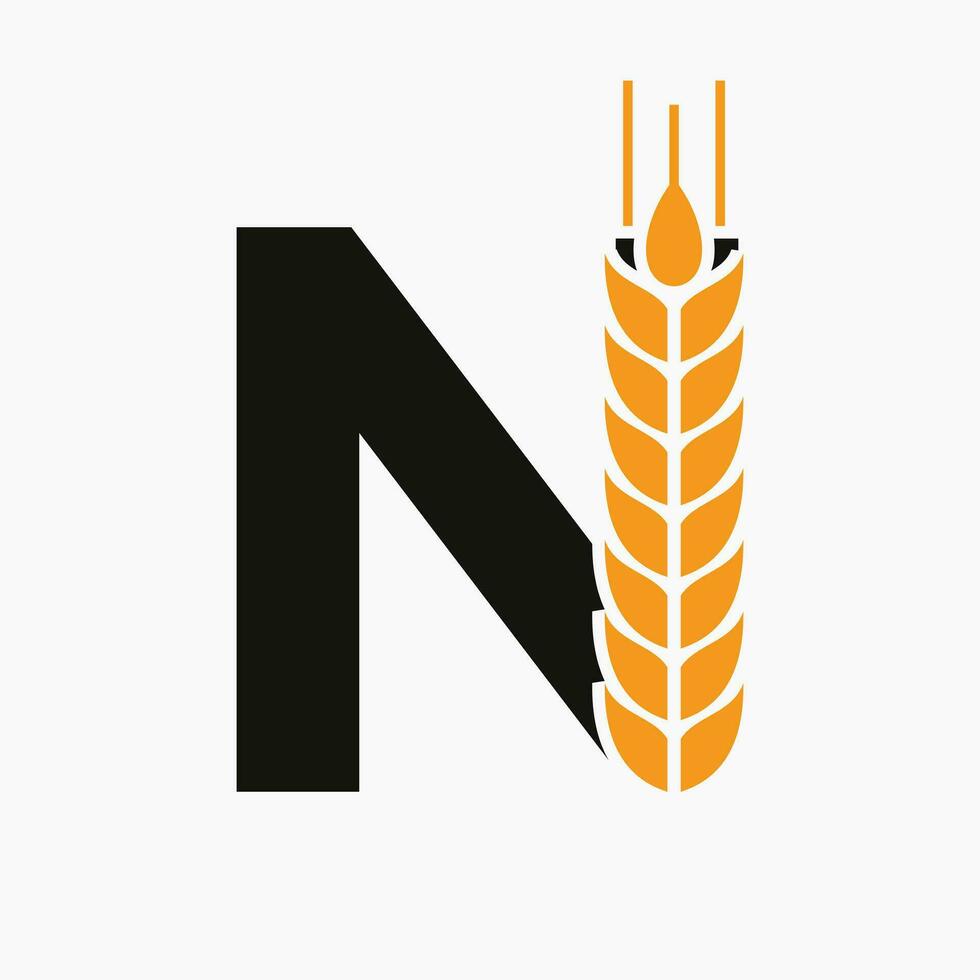 brief n tarwe logo voor landbouw symbool vector sjabloon