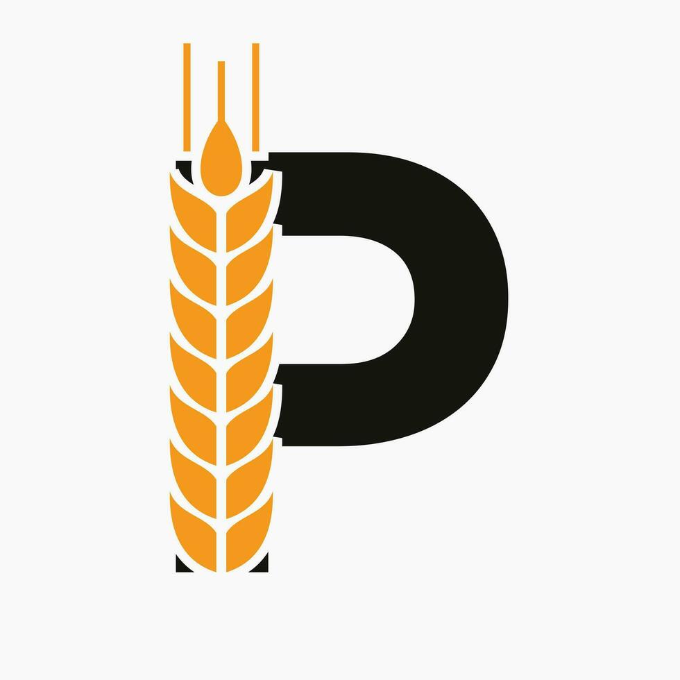 brief p tarwe logo voor landbouw symbool vector sjabloon