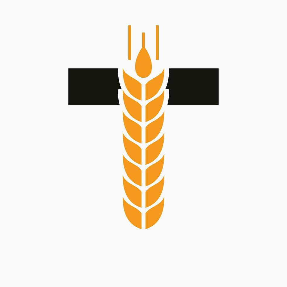 brief t tarwe logo voor landbouw symbool vector sjabloon