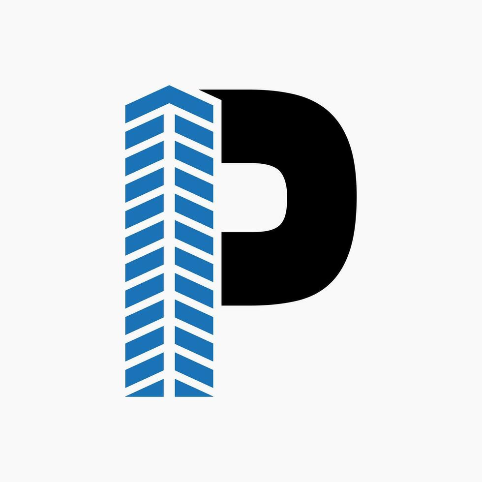 brief p echt landgoed logo concept met gebouw icoon. eigendom en behuizing symbool vector