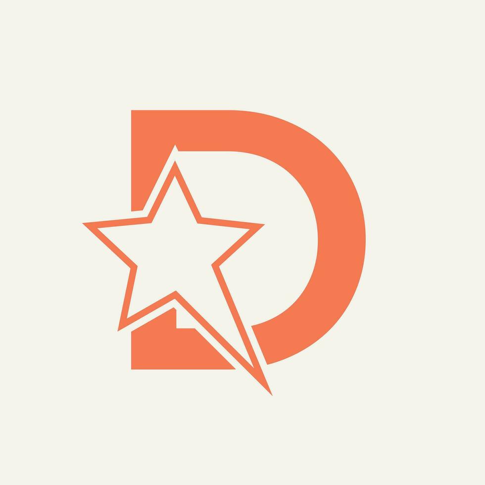 ster logo Aan brief d in beweging ster symbool vector sjabloon