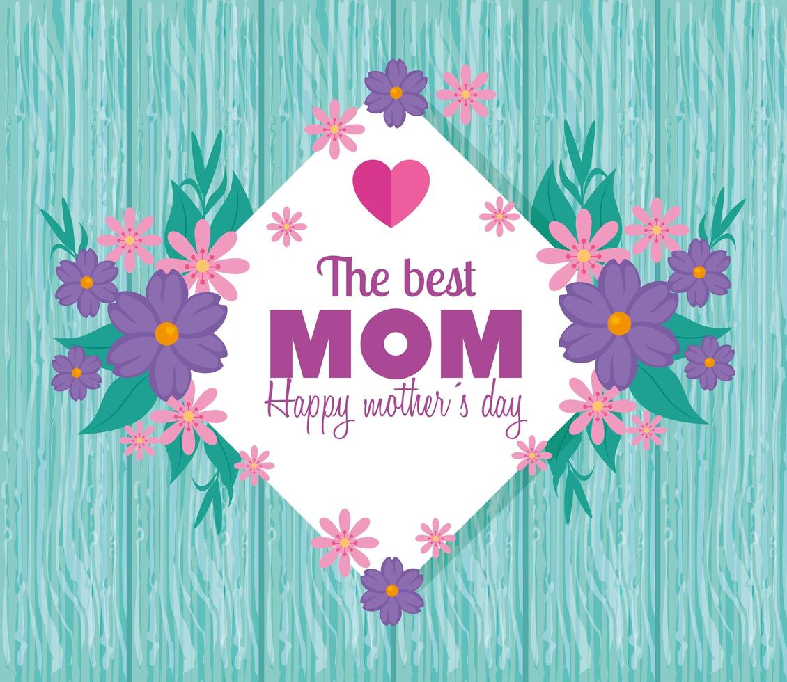 gelukkige moederdagkaart met bloemendecoratie en hart vector