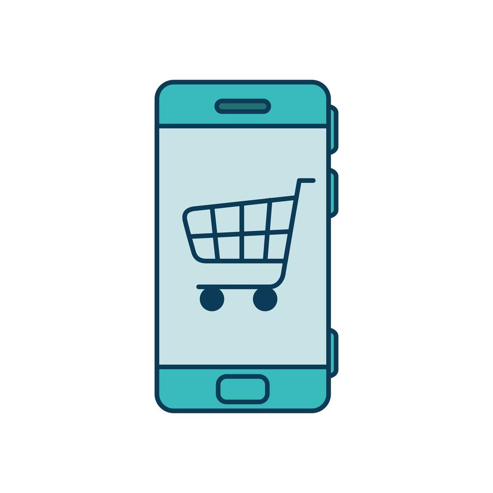 smartphoneapparaat met kar winkelen geïsoleerd pictogram vector