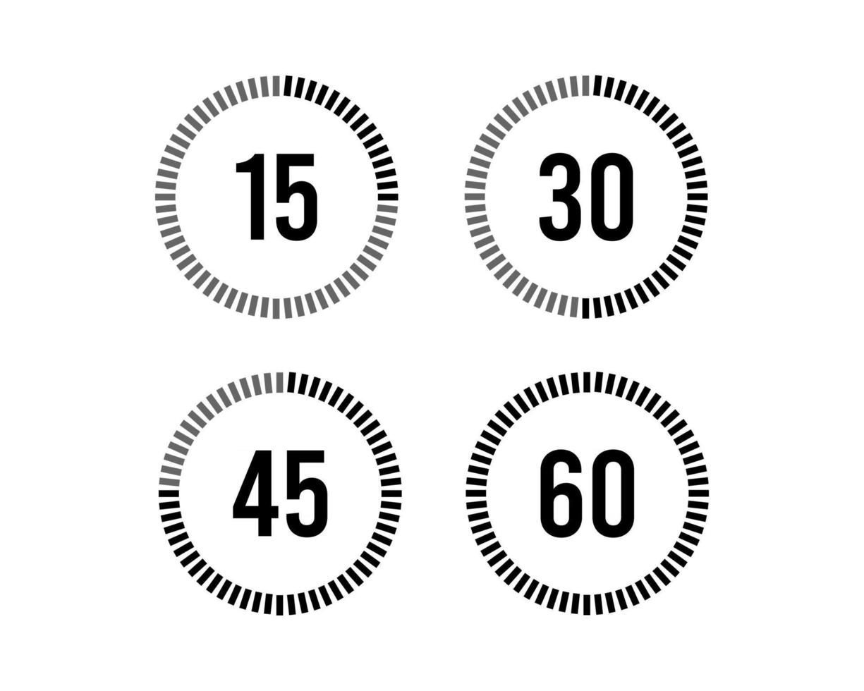 klok, timer tijd passage icon set vorm 15 minuten tot 60 minuten vector