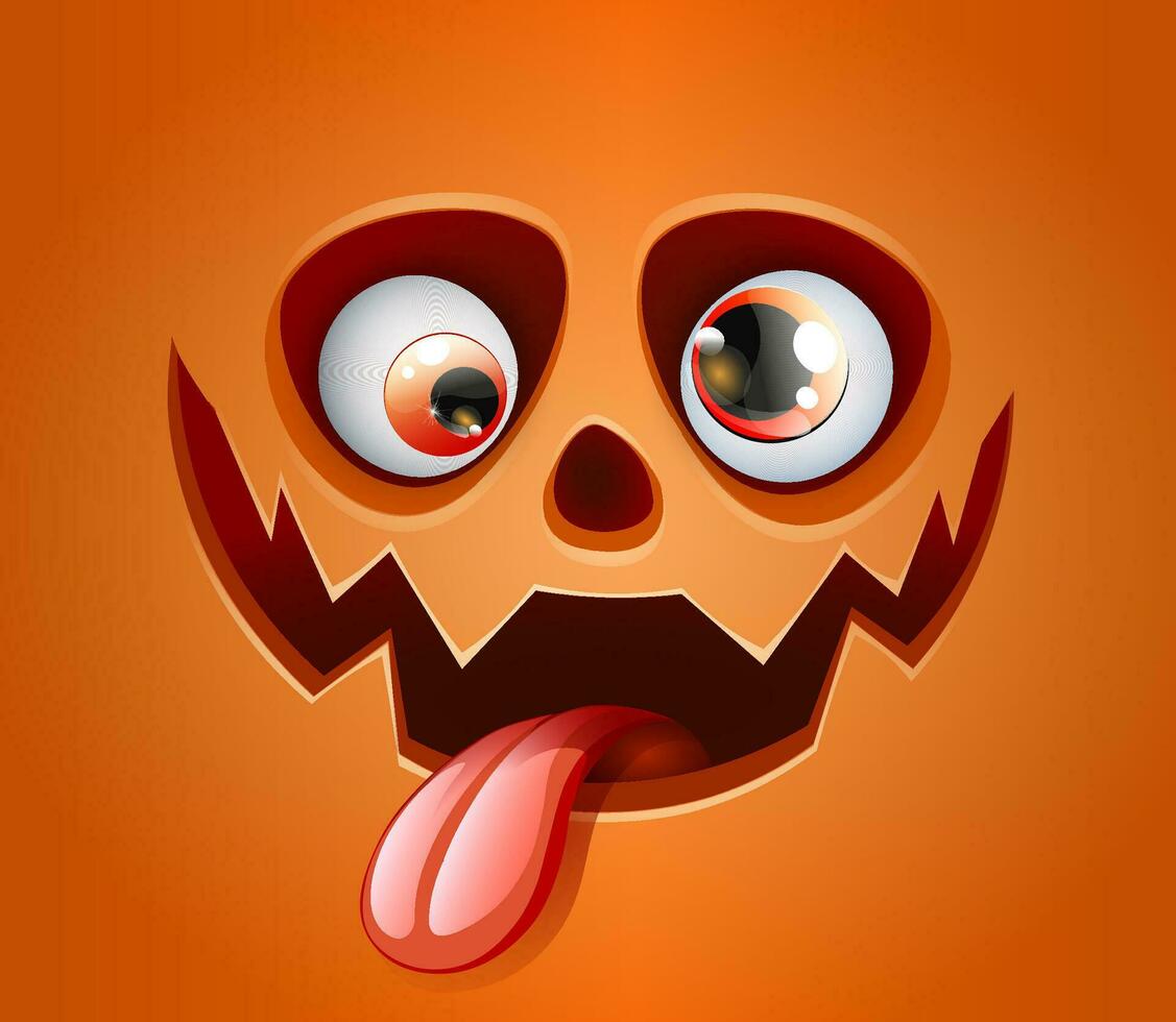 schattig grappig tekenfilm halloween pompoen eng gezicht met plakken uit tong vector
