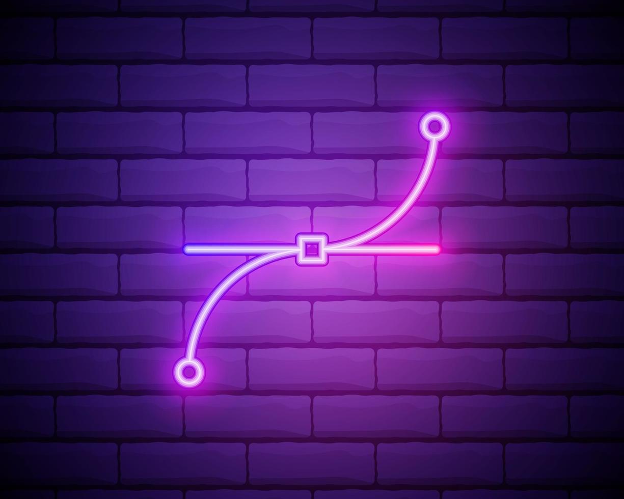 gloeiende neon bezier curve pictogram geïsoleerd op bakstenen muur achtergrond. gereedschapspictogram pen. vector illustratie