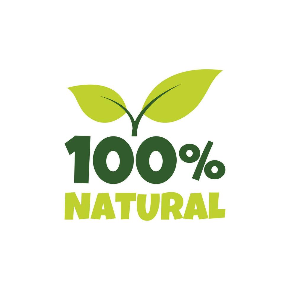 100 procent natuurlijk sticker, label, insigne en logo. ecologie icoon. logo sjabloon met groen bladeren voor biologisch en eco vriendelijk producten. vector illustratie