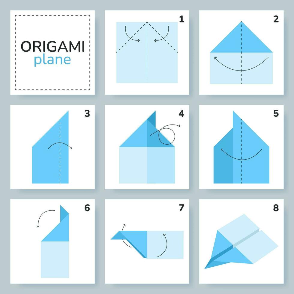 vliegtuig origami regeling zelfstudie in beweging model. origami voor kinderen. stap door stap hoe naar maken een schattig origami vlak. vector illustratie.