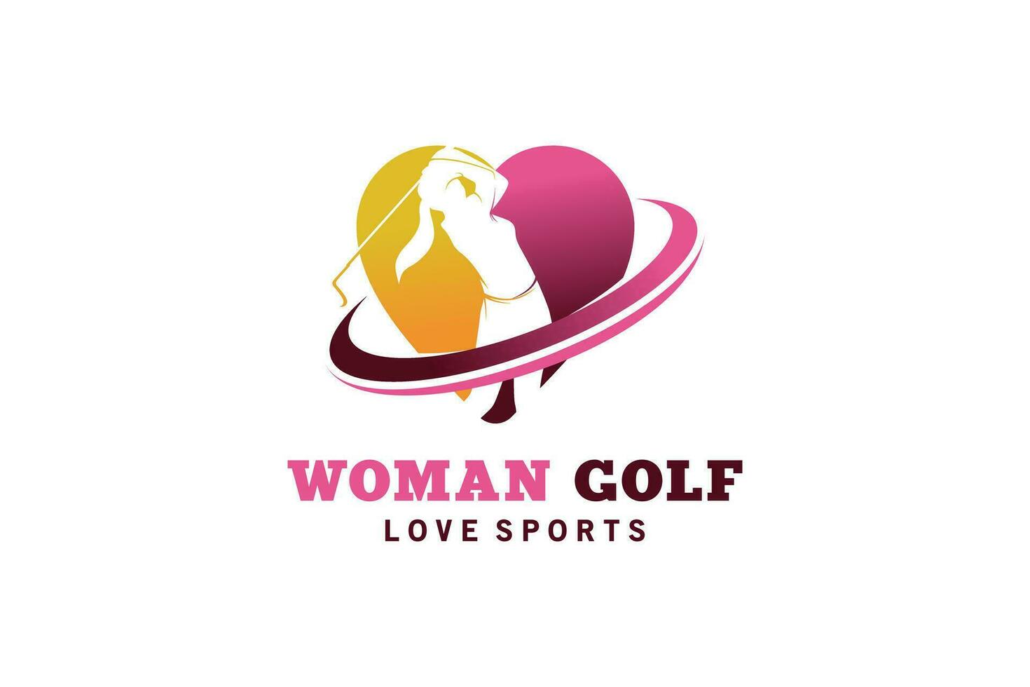 vrouw golf sport logo ontwerp, vector illustratie van vrouw spelen golf met hart concept