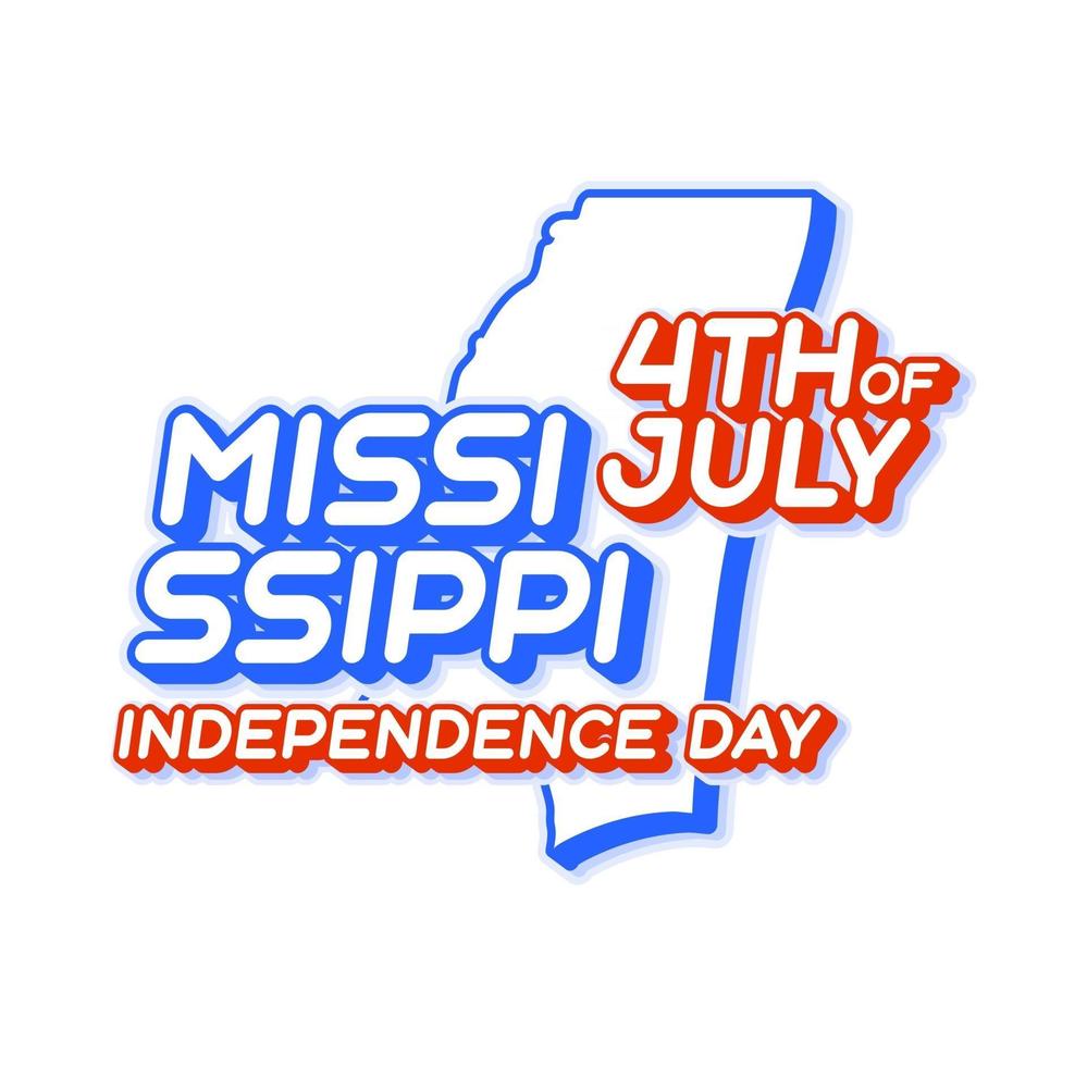 mississippi staat 4 juli onafhankelijkheidsdag met kaart en usa nationale kleur 3d vorm van ons staat vectorillustratie vector