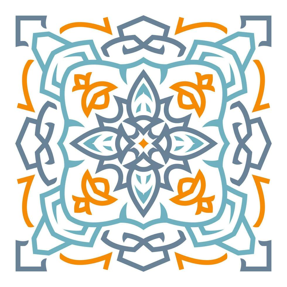 mandala keltisch ornament tegel achtergrond patroon met blauw en oranje kleur vector