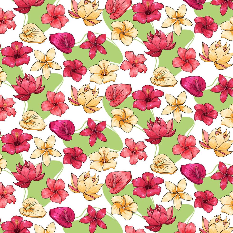 tropisch patroon met exotische bloemen in cartoon stijl vector