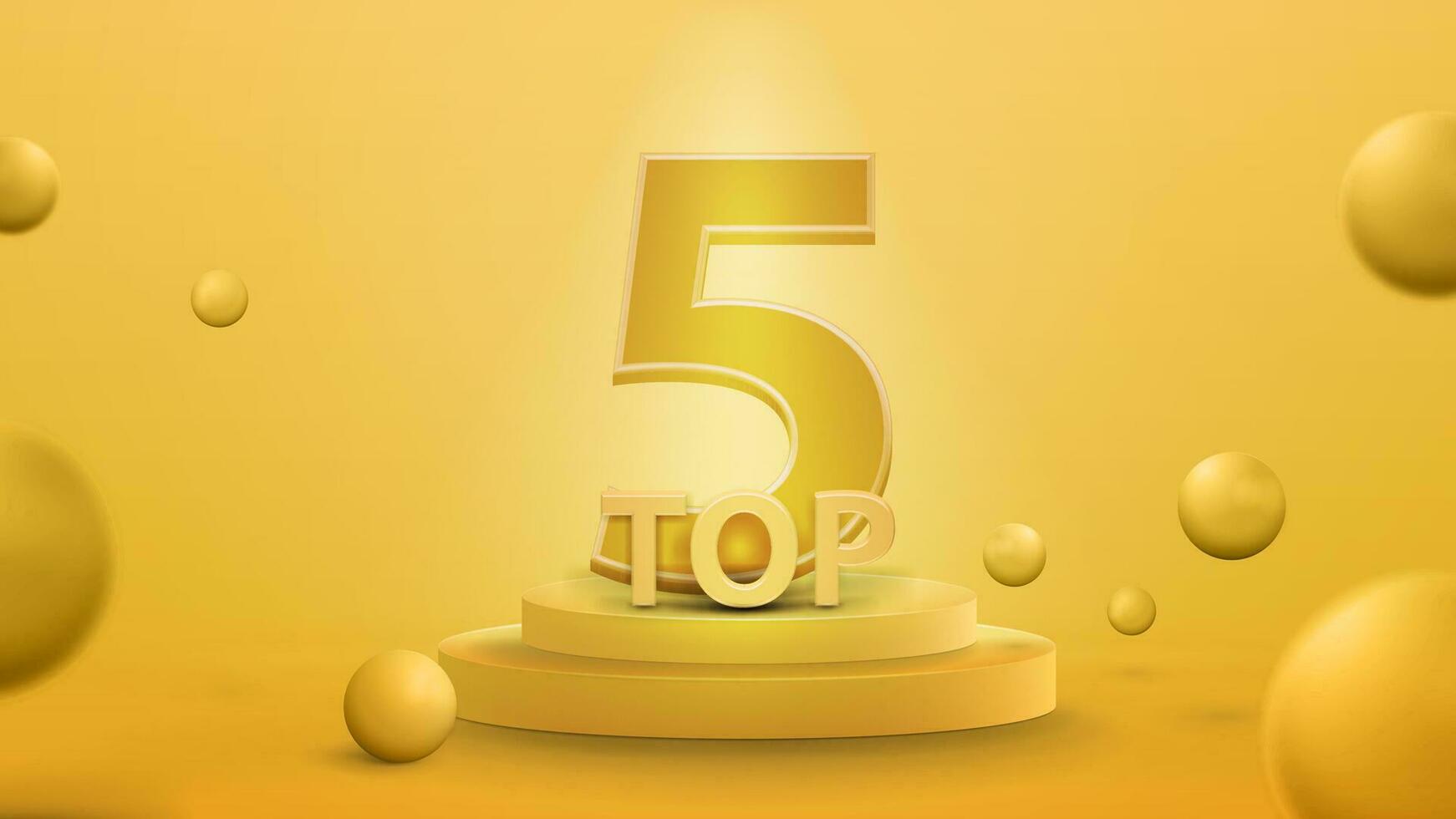 top 5, poster met geel podium met prijs en verlichting van schijnwerpers vector